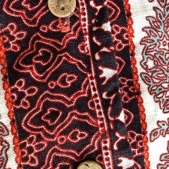 Rachel Zoe Linen Aztec Tribal Print Crop Top‎ Blouse Button Front Size M - Picture 10 of 15